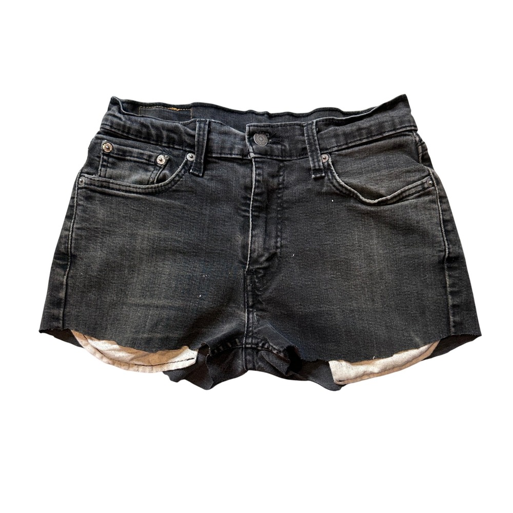 Levi's 514 Shorts Womens 30 Black Denim Cut Off Raw Hem Mid Rise Casual‎ Red Tab